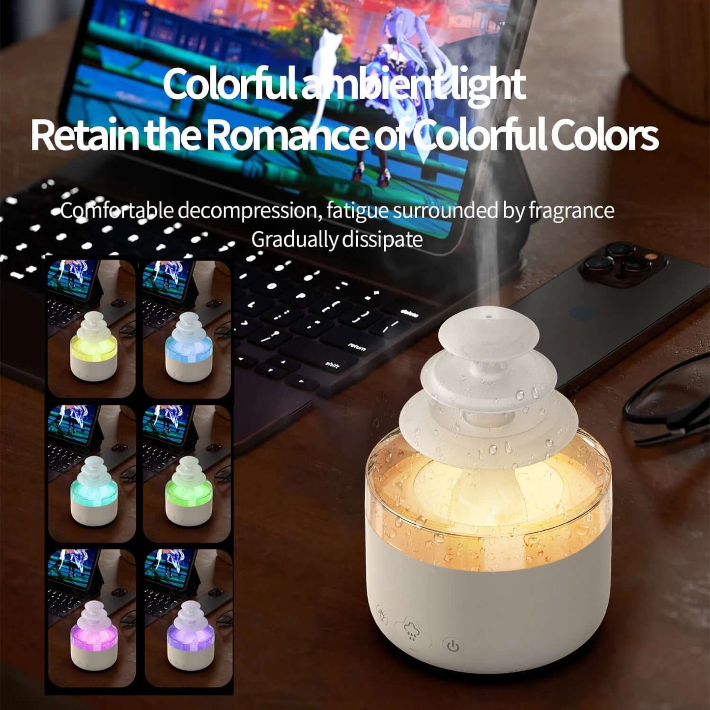 3-Layer USB Rainfall Humidifier with Aroma Diffuser - innerr glow